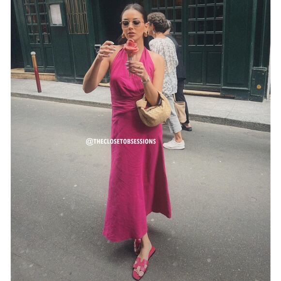 ZARA Magenta A-Line Linen Midi Dress NWT Size M - Picture 14 of 16